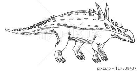 Euoplocephalus drawing. Ancient reptile sketch. Prehistoric animal Euoplocephalus drawing. Ancient reptile sketch. Prehistoric animal 117539437