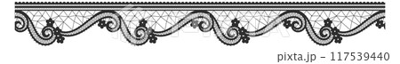 Seamless lace top border. Romantic pattern with black mesh Seamless lace top border. Romantic pattern with black mesh 117539440