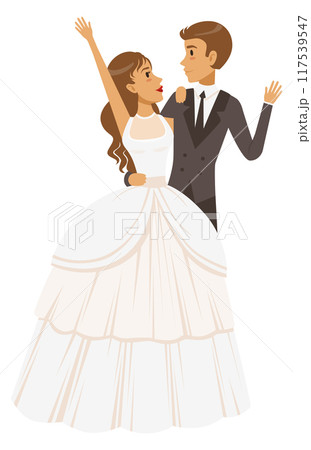 Happy bride and groom together. Romantic relationship Happy bride and groom together. Romantic relationship 117539547