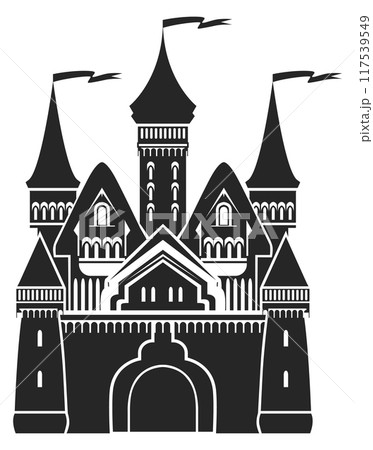 Fantasy castle towers. Old king palace icon Fantasy castle towers. Old king palace icon 117539549
