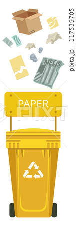 Paper waste can. Yellow container for recycle disposal 117539705