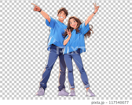 Couple in blue T-shirts Couple in blue T-shirts 117540077