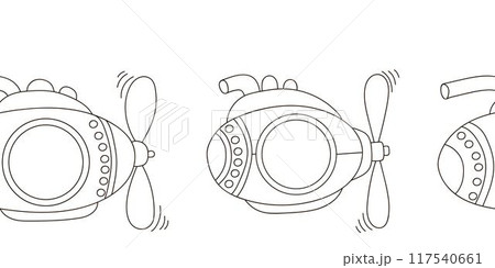 Marine seamless border. Monochrome fairy-tale drawing Marine seamless border. Monochrome fairy-tale drawing 117540661