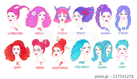 Set of zodiac signs girls portraits 117541278
