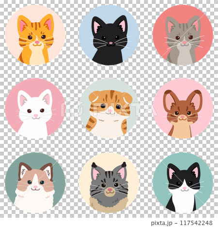 Simple and cute cat round icon illustration set 117542248