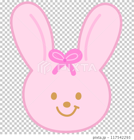 Illustration of pink bunny with pink ribbon for animal, cartoon character, comic, mascot, cute patches, shirt print, plush toy, rabbit doll, zoo, souvenir shop, brooch, sticker, easter, emoji, summer 117542293