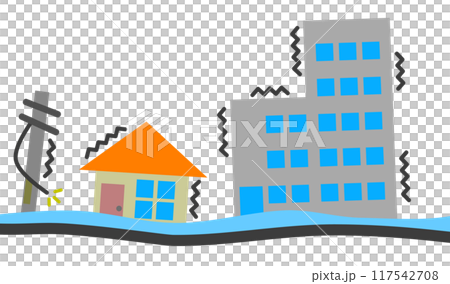 房屋和建築物搖晃和倒塌的大地震插圖 117542708