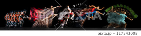Athletic performance. Speed. mesmerizing sequence of athletes in motion, each move captured in fluid blur. Stroboscopic effect. 117543008