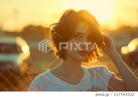 City Dreams: Young Woman in the Golden Glow 117543522