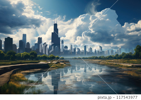 Chicago's Misty Midday Vista 117543977