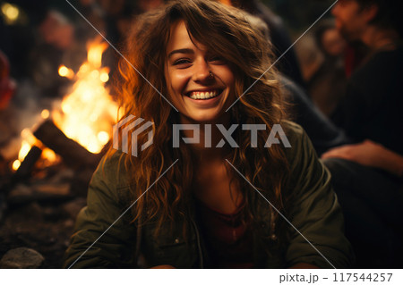 Cheerful Gathering Around Flames 117544257