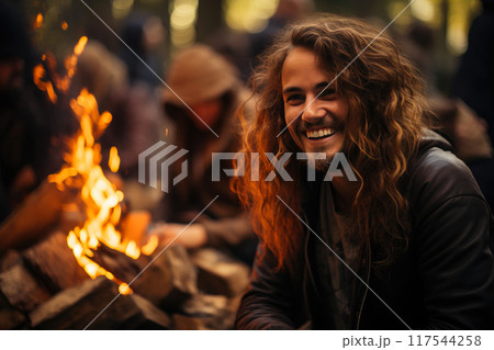 Fireside Bliss: Smiles and Warmth 117544258