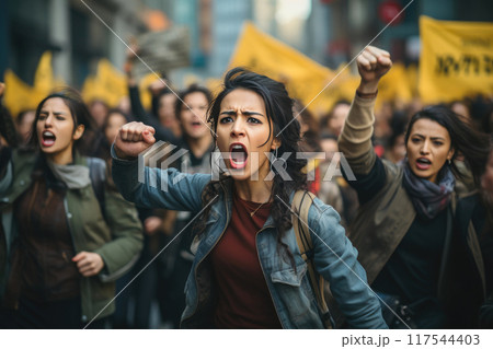 Passionate Asian Protesters Advocate Gender Equality in Urban March 117544403