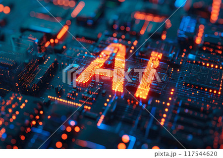 Digital Enlightenment: AI Text Shining in Cyber Cityscape 117544620