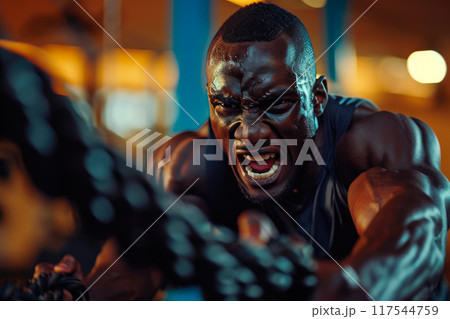 Radiant Fitness: Smiling Push-Up Enthusiast at Golden Hour 117544759