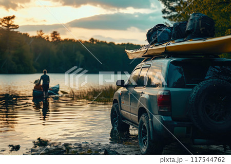 Tranquil Waterscape: Kayakers Embrace Nature's Serenity 117544762