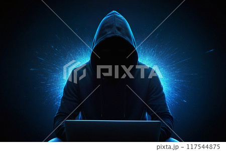 hacker, scammer, in a hoodie with his face...のイラスト素材 [117544875] - PIXTA