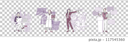 各種職業分析師的插圖:建築師、邏輯學家、指揮官、辯手 各種職業分析師的插圖:建築師、邏輯學家、指揮官、辯手 117545360