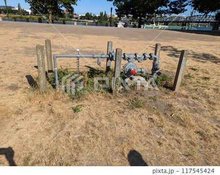 Portland, Oregon, USA - 07.11.2024: Water pressure control system for the fountain on Salmon Street Springs. 117545424