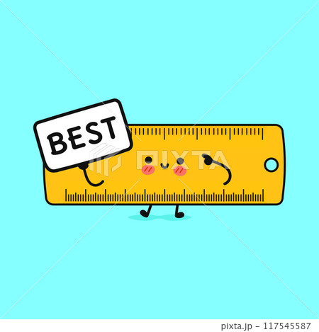 Cute Ruler with poster best. Vector hand drawn cartoon kawaii character illustration icon. Isolated on blue background 117545587