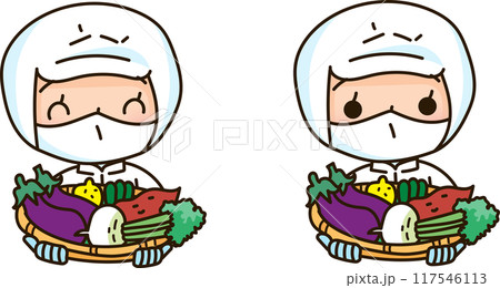 たくさんの野菜を持つ食品加工スタッフ たくさんの野菜を持つ食品加工スタッフ 117546113