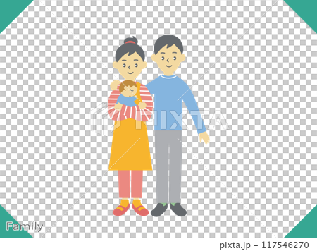 家庭插圖,一個三口之家,一對年輕夫婦和一個嬰兒 家庭插圖,一個三口之家,一對年輕夫婦和一個嬰兒 117546270