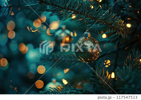 Christmas greeting card with bright winter holiday composition and New Year background 117547513