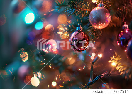 Christmas greeting card with bright winter holiday composition and New Year background 117547514