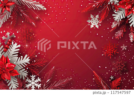 Christmas greeting card with bright winter holiday snowflake and New Year background 117547597
