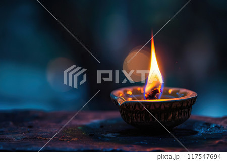 Beautiful greeting card with bright holiday composition for happy and celebrate Diwali 117547694