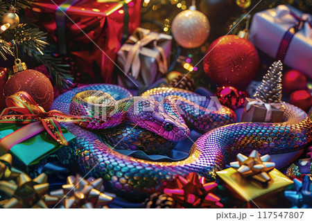 Beautiful greeting card with holiday composition for happy and joy celebrate New Year 117547807