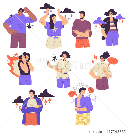Negative Emotion with Man and Woman Express Feeling Vector Set Negative Emotion with Man and Woman Express Feeling Vector Set 117548285