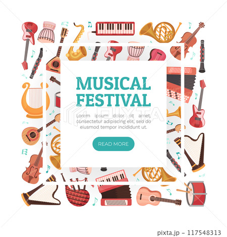 Musical Festival Banner Design with Instrument Vector Template 117548313