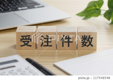受注件数と書かれた積み木のブロック 受注件数と書かれた積み木のブロック 117548546