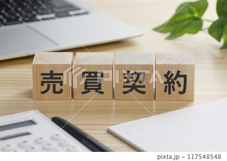 売買契約と書かれた積み木のブロック 売買契約と書かれた積み木のブロック 117548548