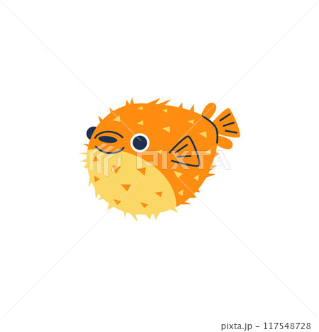 Vector illustration with blowfish: yellow-orange balloon fish with sharp needles on a white background. 117548728