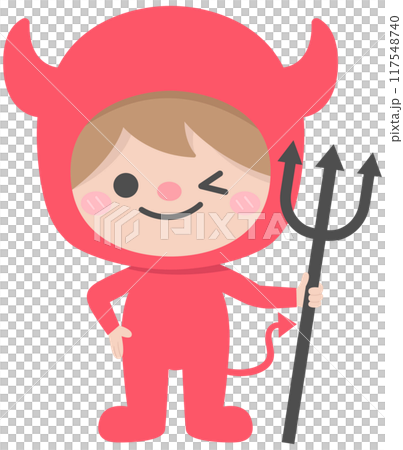 Kids hand drawn cute halloween costume baby devil Kids hand drawn cute halloween costume baby devil 117548740