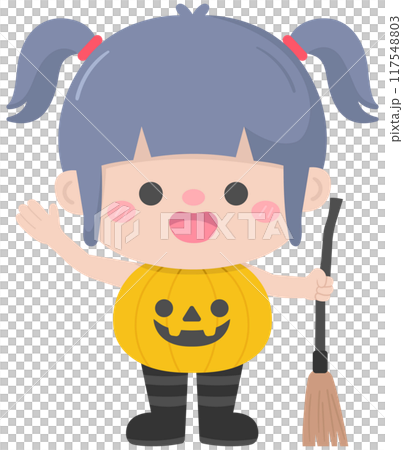 Kids hand drawn cute halloween costume baby pumpkin girl 117548803