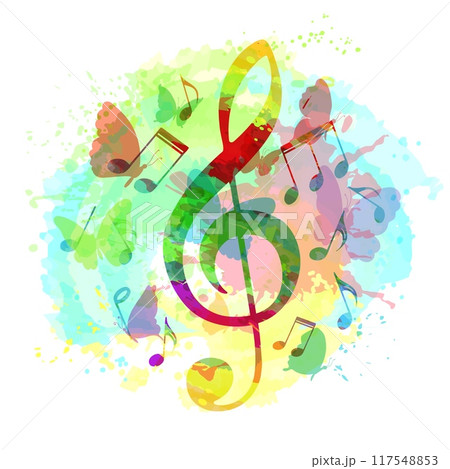 Treble clef and musical notes background Treble clef and musical notes background 117548853