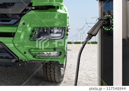 Electric truck with charging station. Concept Electric truck with charging station. Concept 117548944