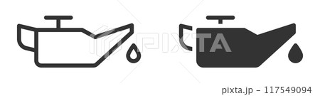 Minimalist vector illustration of an oil can icon with a droplet, representing oil change or lubrication. 117549094