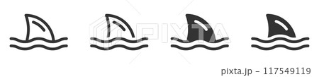 Vector illustration of shark fin icons in water in a simple black and white design. Vector illustration of shark fin icons in water in a simple black and white design. 117549119
