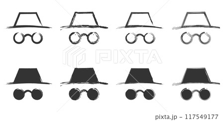Hand drawn spy icon set. Vector illustration. Hand drawn spy icon set. Vector illustration. 117549177