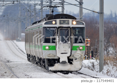 千歳線　恵庭ー北広島　JR北海道　721系　F-3021編成（札幌） 117549401