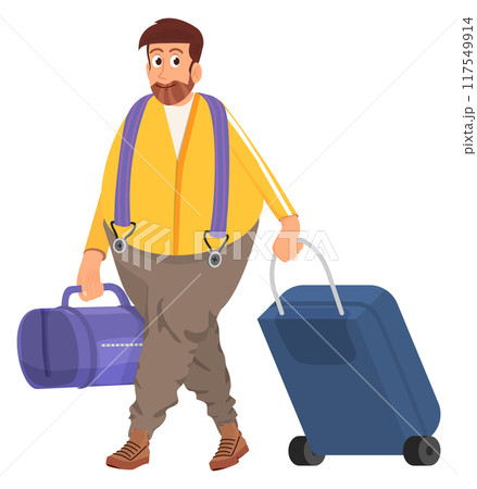 Man carry travel bags. Vacation trip baggage Man carry travel bags. Vacation trip baggage 117549914