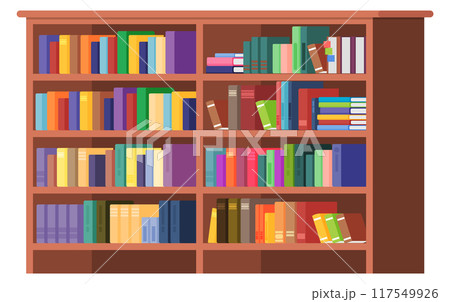 Book shelves furniture. Bookstore interior. Bookcase icon 117549926