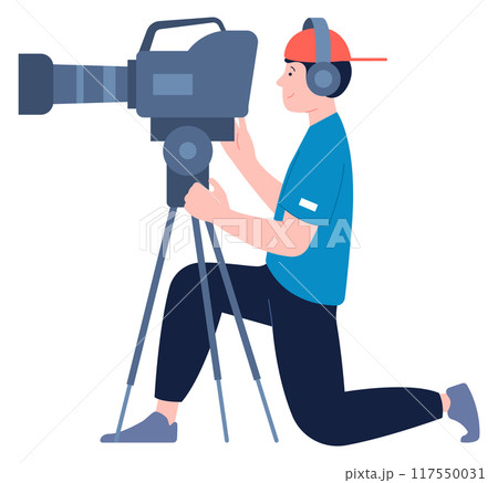 Video operator character. Professional cinema shooting icon Video operator character. Professional cinema shooting icon 117550031