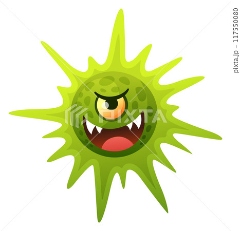 Evil green virus with cartoon face angry expression Evil green virus with cartoon face angry expression 117550080