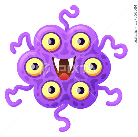 Infection mascot. Cartoon monster face. Microbe character Infection mascot. Cartoon monster face. Microbe character 117550084