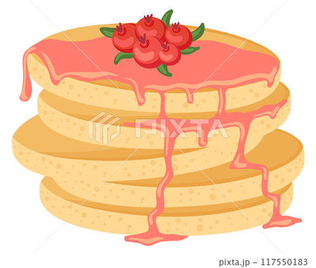 Pancakes with cranberry sauce. Breakfast food cartoon icon Pancakes with cranberry sauce. Breakfast food cartoon icon 117550183